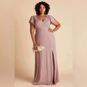 Birdy Grey Hannah Bridesmaid Dress with Slit in Crepe Dark Mauve S NWT